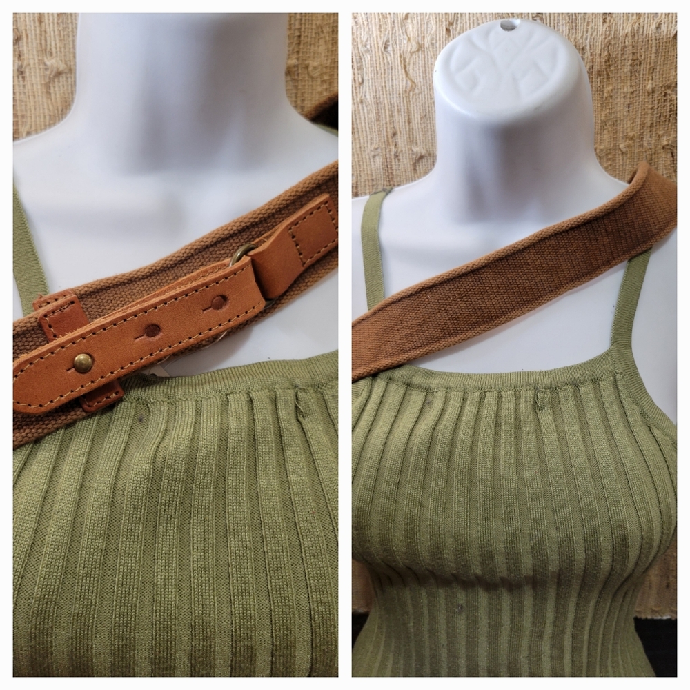 Linea Pele Leather and Canvas and Brass hardware Distressed Women's Cognac Belt